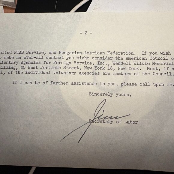 James P. Mitchell Autograph Signed Slip – U.S. Secretary of Labor - Eisenhower - Picture 1 of 1